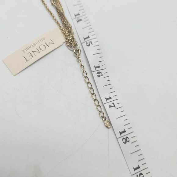 Vintage Monet Adjustable Necklace With Green Acrylic Cabochons Gold-Tone Chain - Picture 9 of 9